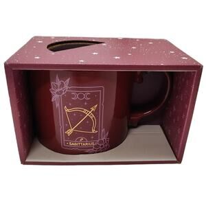 Burgundy & Gold Sagittarius Zodiac 18oz Mug New With Gift Box